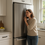Fridge Noise Suddenly Started? Common Causes And Fixes Stainless refrigerator in modern kitchen as person listens nearby