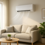 Wall-mounted air conditioner showing slight rattling in modern living room
