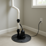 Sump pump installed in neat basement corner with slight rattling