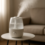 Humidifier on table with slight vibration blur in living room