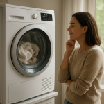 Modern dryer in bright laundry room with small tumbling load